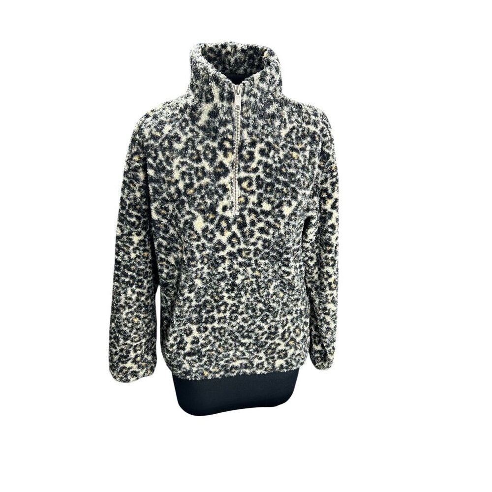 Loft Womens Leopard Print Fleece Pullover Half-Zip Jacket S